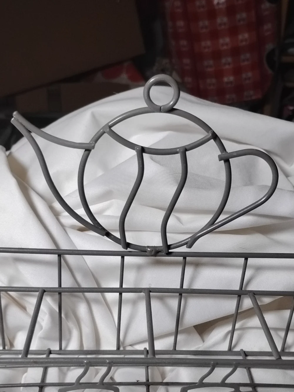 Teapot Design 4 Section Kitchen organizer gray enamel coated wire basket